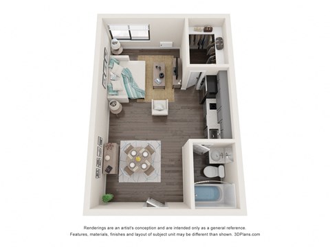 Floor plan for studio, 1 bath, 408 sqft